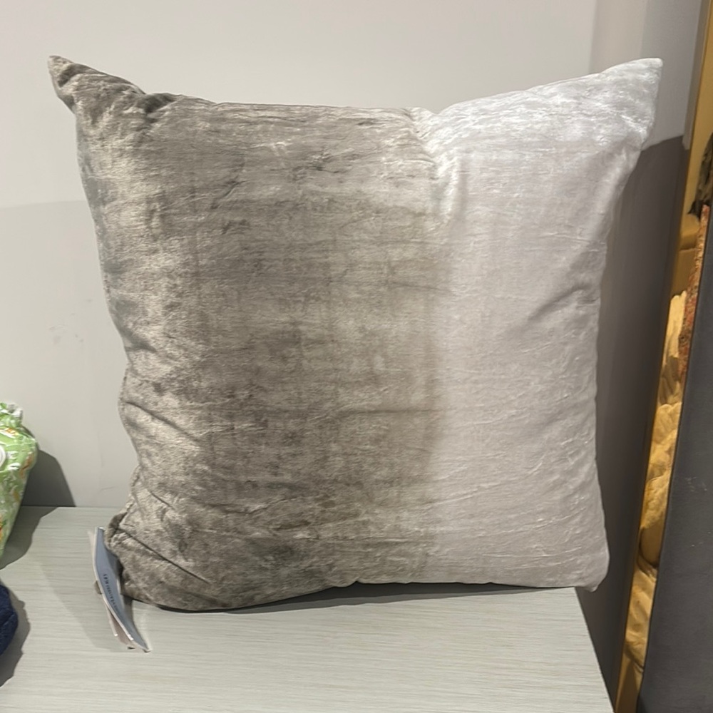 Aqua Gray and White Luxurious Velvet Pillow 20x20 NWT